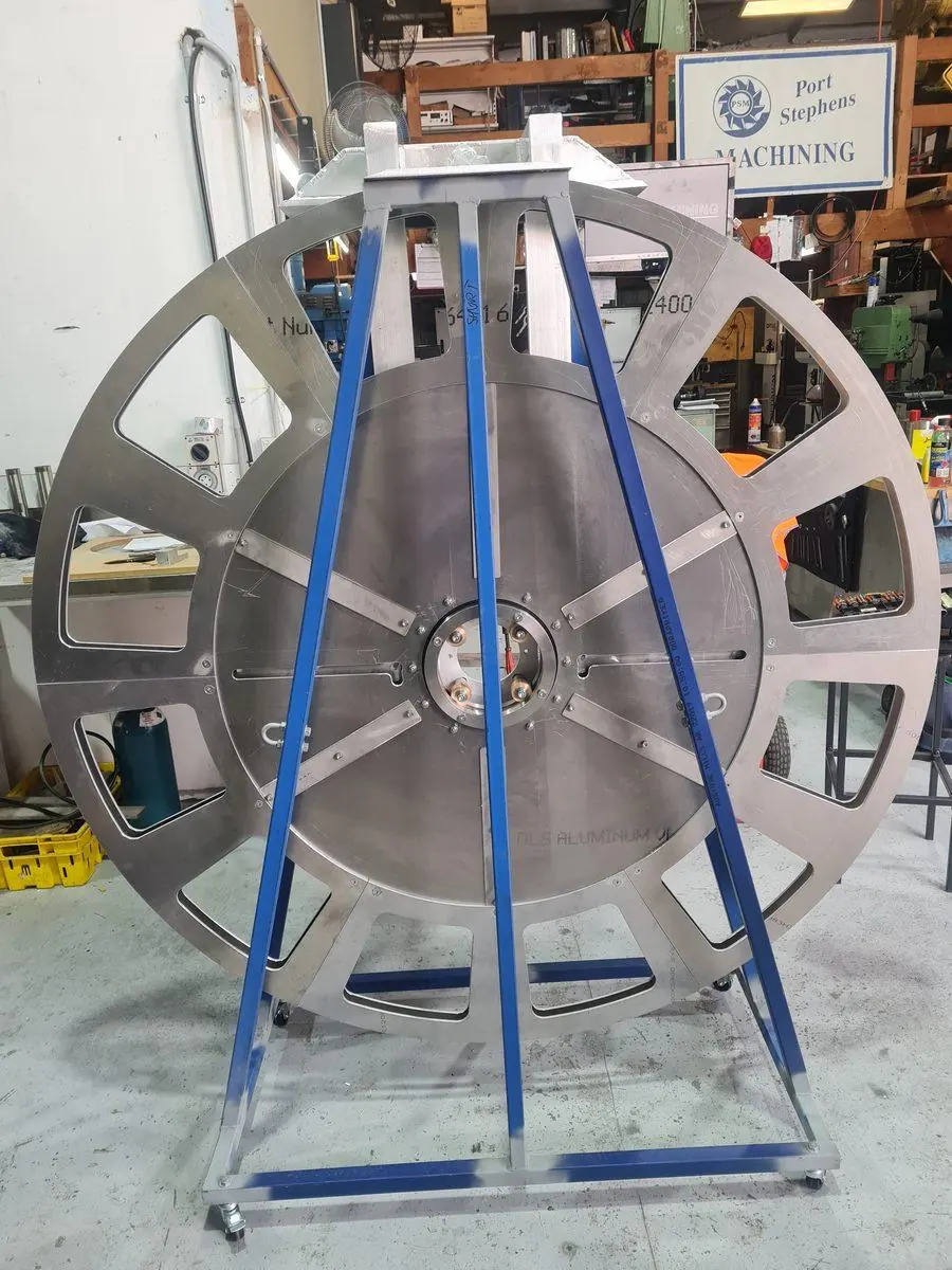 A fabricated frame assembly on the bench